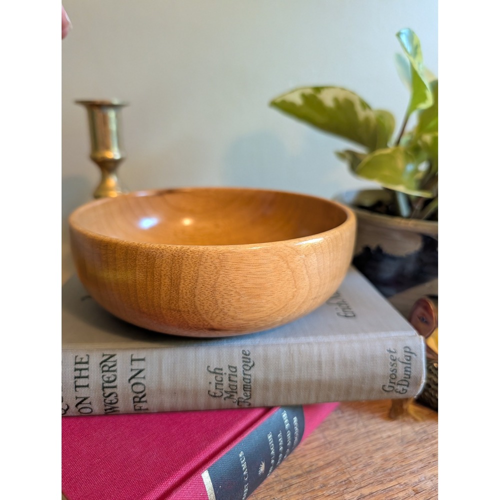 Vintage MCM Hand Turned Solid Myrtlewood Bowl 6" Full Grain Decorative Catchall